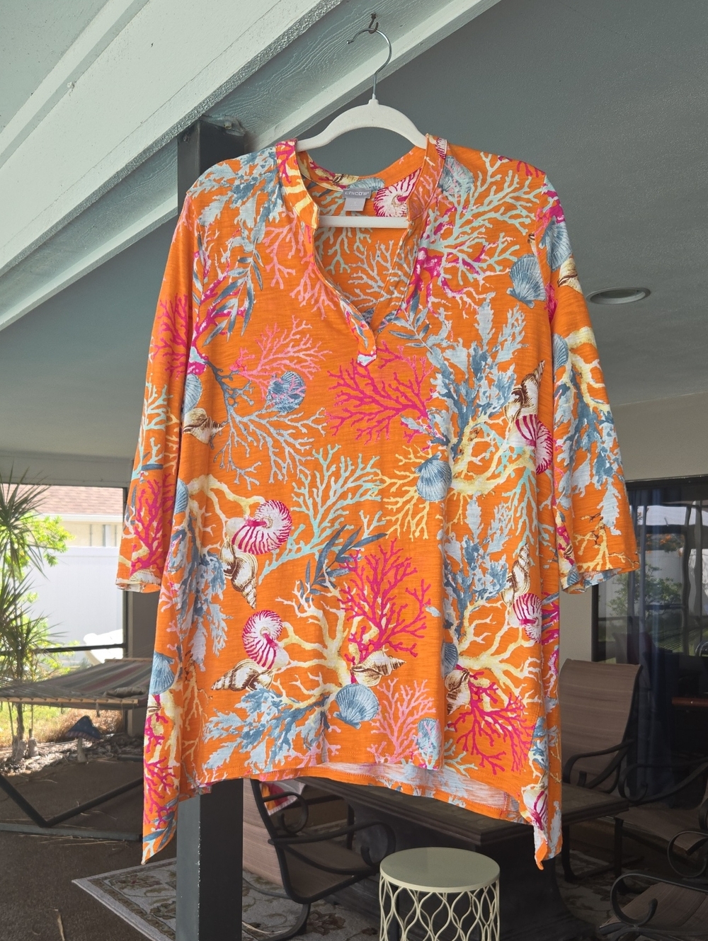 Women’s Orange Coral Print Tunic Top